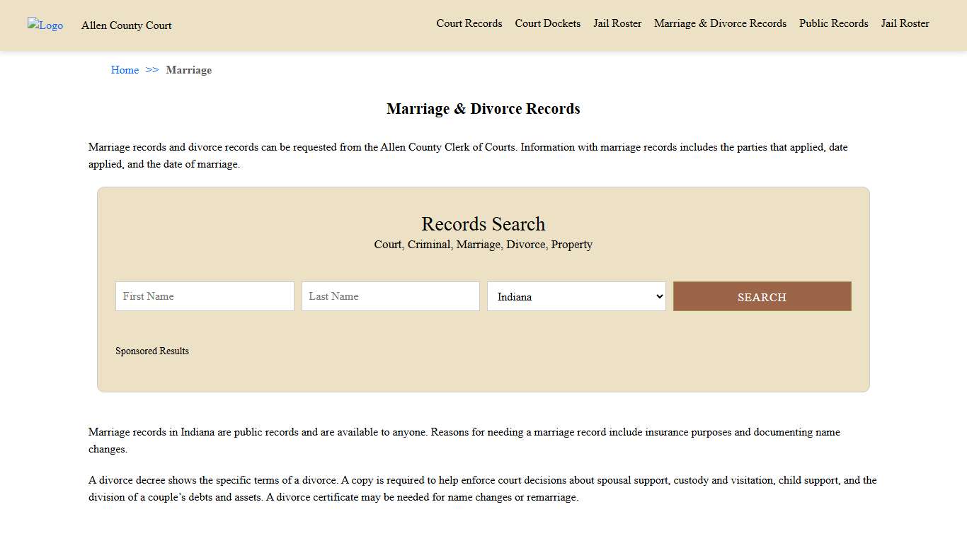 Marriage & Divorce Records | Allen County Court